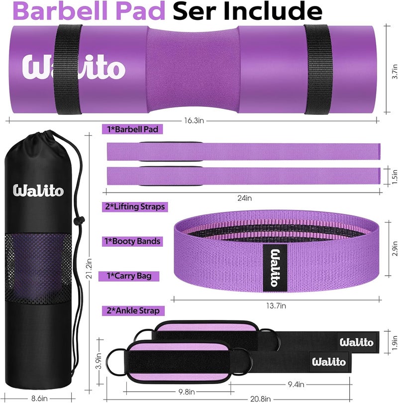 WALITO 7Pcs Barbell Pad Set for Hip Thrust - Squat Pad,Gym Accessories for Women with Bar Bad,Bench Press, with Gym Ankle Straps,Resistance Bands for Working Out,Lifting Strap,Carry Bag - Image 2